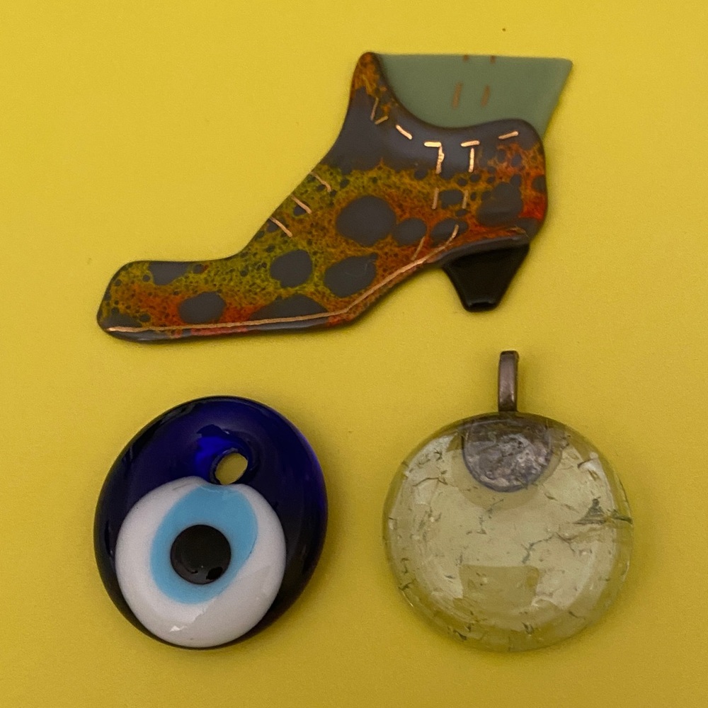 Colorful Murano Glass Shoe and Evil Eye Pendants Set